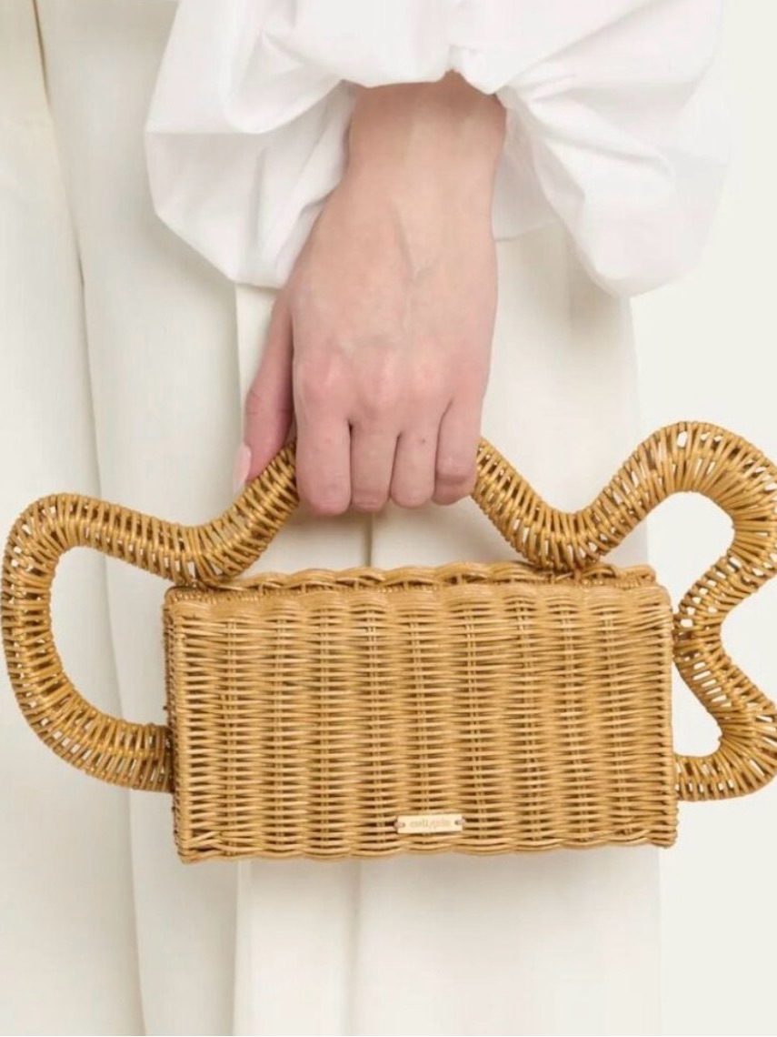 Cult Gaia Elsa Wavy Rattan Clutch Bag - Wearable Abstract Art Wicker Rattan New